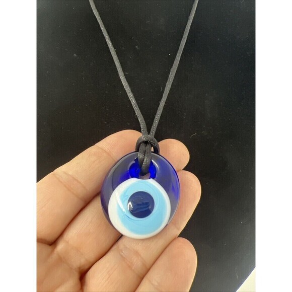 Vintage 90's/ 2000's Style Murano Glass Evil Eye Pendant On Black Cord Necklace - Picture 2 of 9